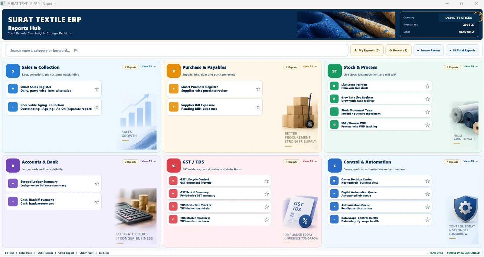Accounts and reports workspace